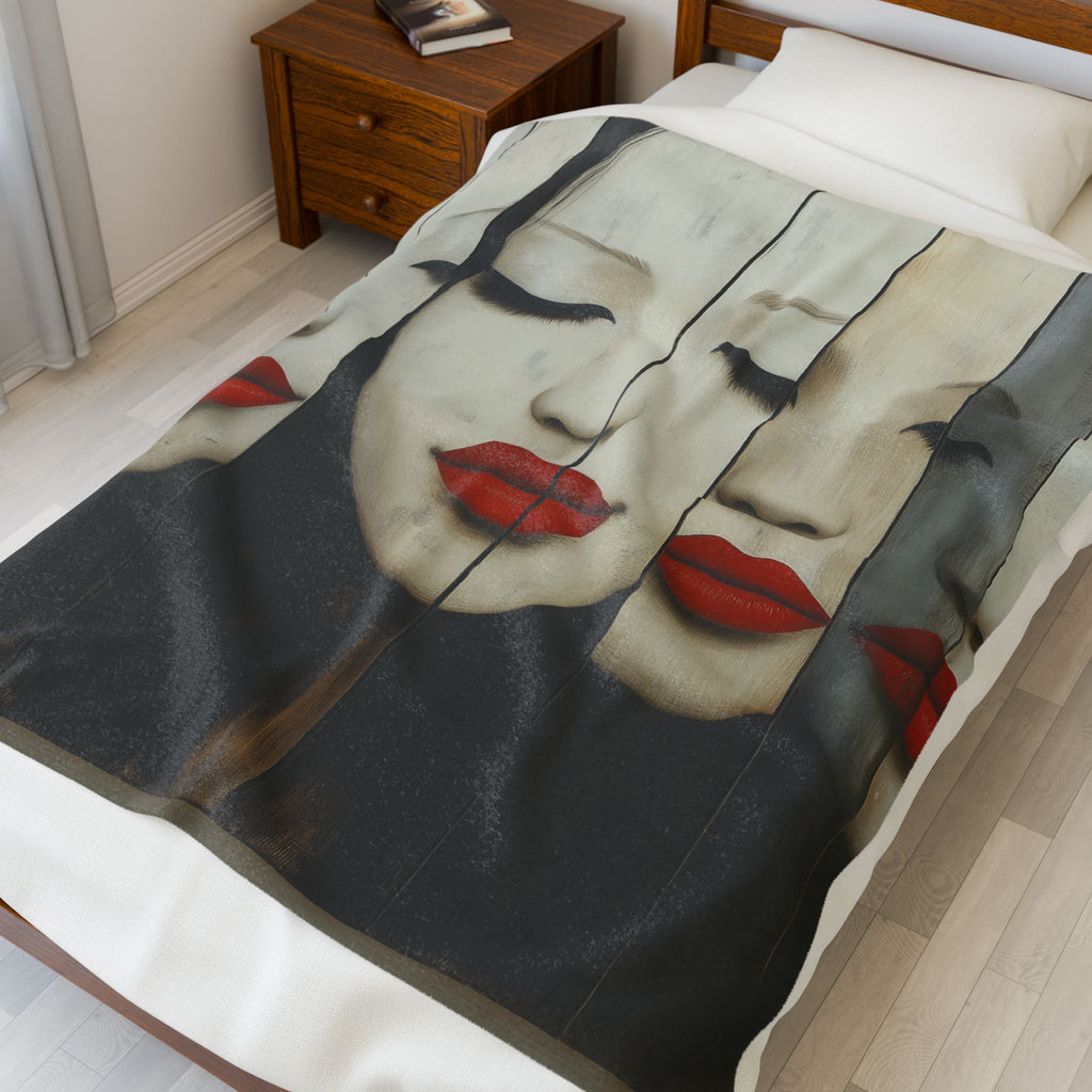 Cozy Velveteen Plush Blanket with Elegant Face Design, Home Decor, Gift for Her, Stylish Throw, Living Room Accent, Art Blanket